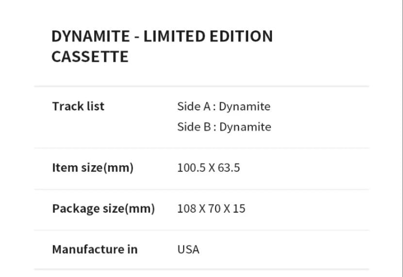 BTS - DYNAMITE (LIMITED EDITION CASSETTE) Nolae