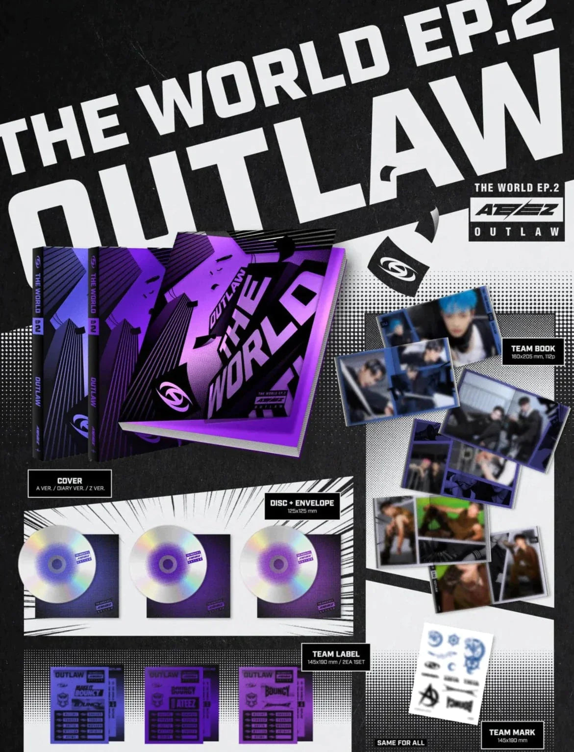 ATEEZ - THE WORLD EP.2 OUTLAW + Makestar Fotokarte (Lucky Draw) Nolae Kpop